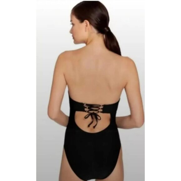 ROBIN PICCONE One Piece Swimsuit Black Size 8 Striped New - Picture 2 of 10